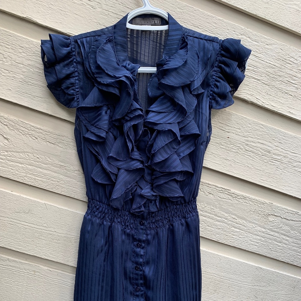 xxi blue ruffle wrap dress (sm)